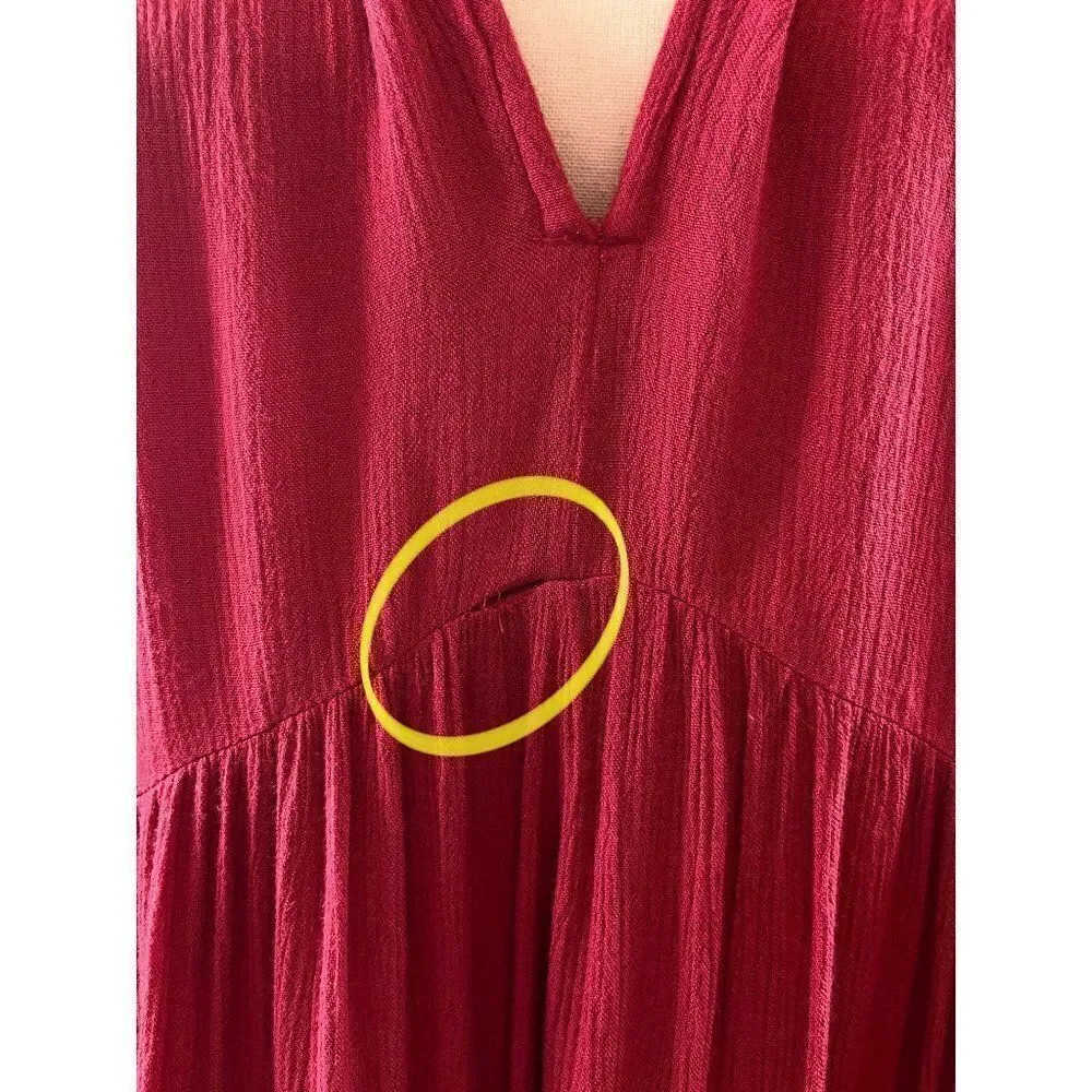 Free People Te Amo Embroidered Mini Dress Red XS Flared Sleeve Flowy Oversized